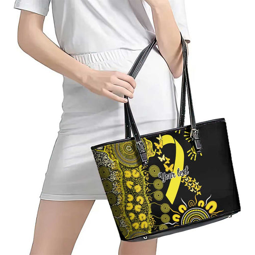 Sarcoma Awareness Personalised Leather Tote Bag Aboriginal Ribbon Dot Painting