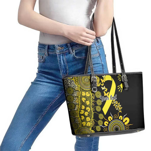 Sarcoma Awareness Personalised Leather Tote Bag Aboriginal Ribbon Dot Painting