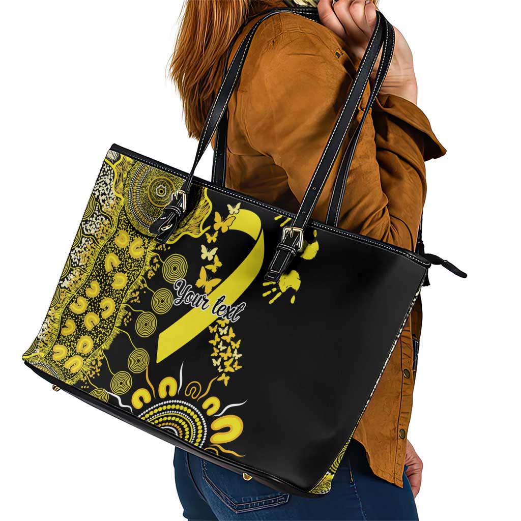 Sarcoma Awareness Personalised Leather Tote Bag Aboriginal Ribbon Dot Painting