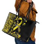 Sarcoma Awareness Personalised Leather Tote Bag Aboriginal Ribbon Dot Painting