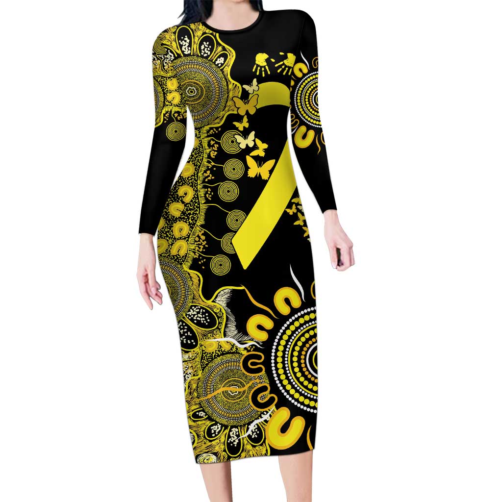Sarcoma Awareness Personalised Long Sleeve Bodycon Dress Aboriginal Ribbon Dot Painting