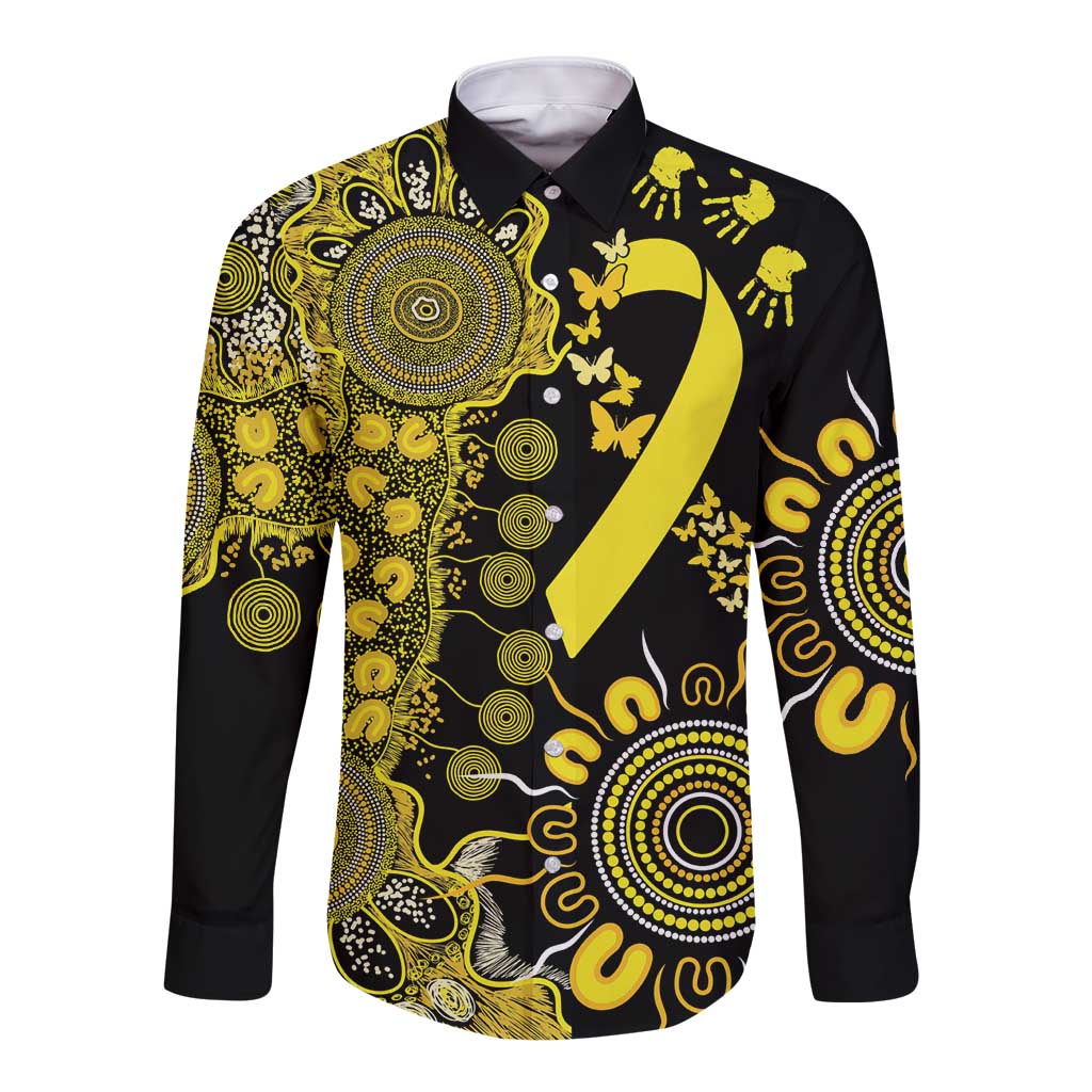 Sarcoma Awareness Personalised Long Sleeve Button Shirt Aboriginal Ribbon Dot Painting