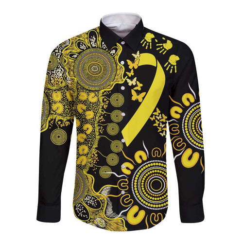 Sarcoma Awareness Personalised Long Sleeve Button Shirt Aboriginal Ribbon Dot Painting