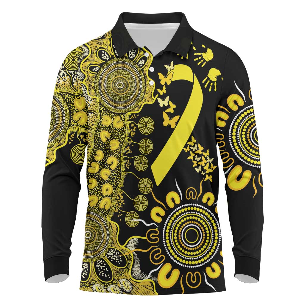 Sarcoma Awareness Personalised Long Sleeve Polo Shirt Aboriginal Ribbon Dot Painting