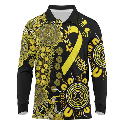 Sarcoma Awareness Personalised Long Sleeve Polo Shirt Aboriginal Ribbon Dot Painting