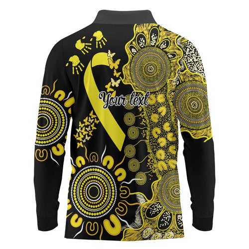 Sarcoma Awareness Personalised Long Sleeve Polo Shirt Aboriginal Ribbon Dot Painting
