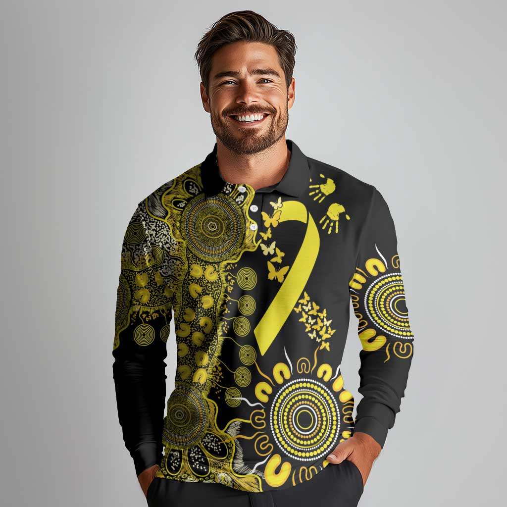 Sarcoma Awareness Personalised Long Sleeve Polo Shirt Aboriginal Ribbon Dot Painting