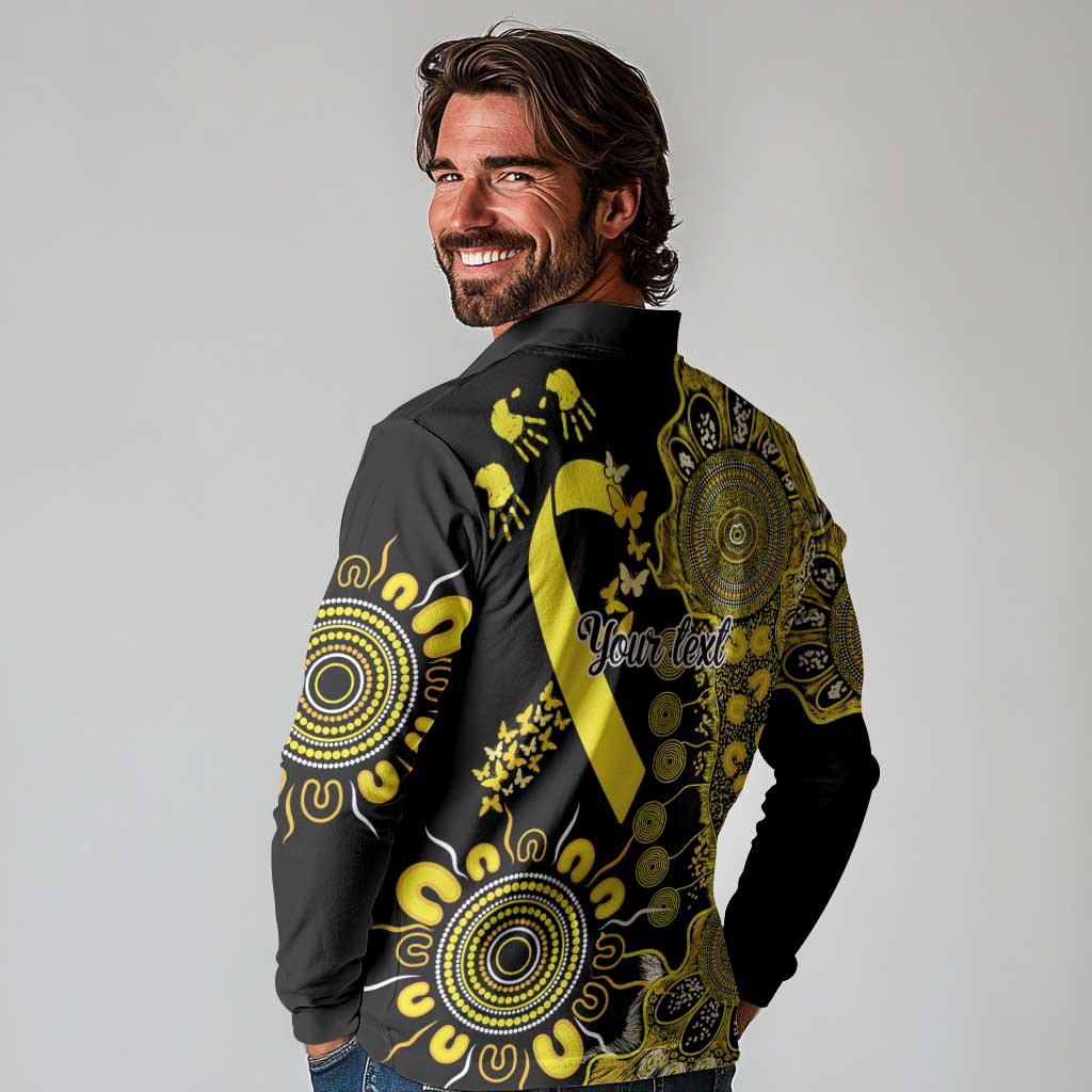 Sarcoma Awareness Personalised Long Sleeve Polo Shirt Aboriginal Ribbon Dot Painting