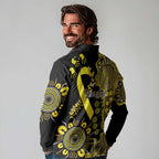 Sarcoma Awareness Personalised Long Sleeve Polo Shirt Aboriginal Ribbon Dot Painting