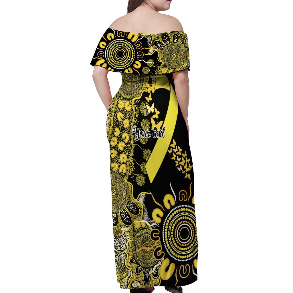 Sarcoma Awareness Personalised Off Shoulder Maxi Dress Aboriginal Ribbon Dot Painting