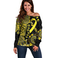 Sarcoma Awareness Personalised Off Shoulder Sweater Aboriginal Ribbon Dot Painting