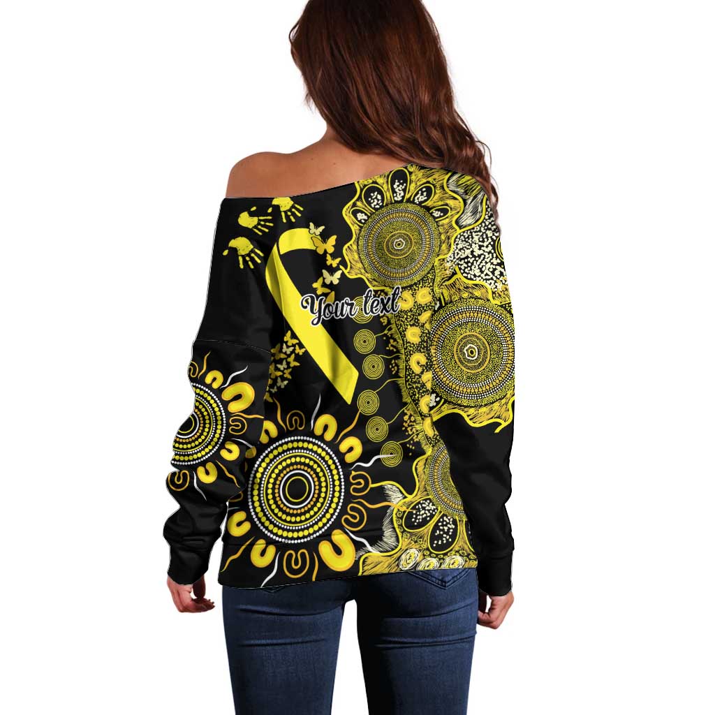 Sarcoma Awareness Personalised Off Shoulder Sweater Aboriginal Ribbon Dot Painting