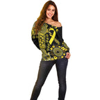 Sarcoma Awareness Personalised Off Shoulder Sweater Aboriginal Ribbon Dot Painting