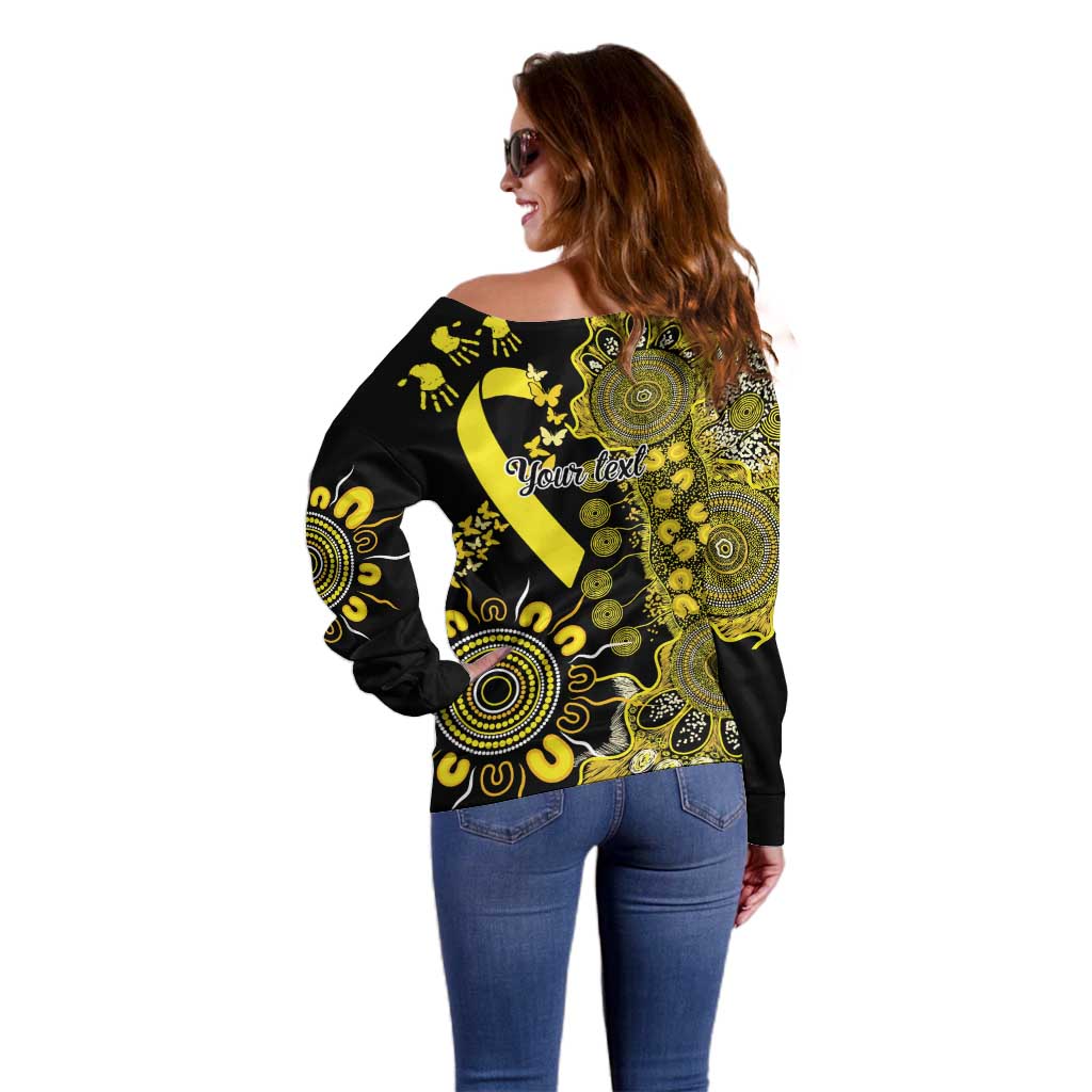 Sarcoma Awareness Personalised Off Shoulder Sweater Aboriginal Ribbon Dot Painting