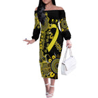 Sarcoma Awareness Personalised Off The Shoulder Long Sleeve Dress Aboriginal Ribbon Dot Painting