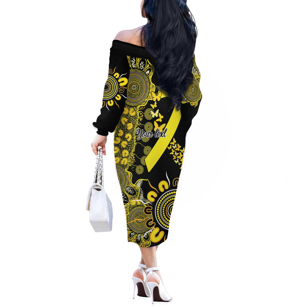Sarcoma Awareness Personalised Off The Shoulder Long Sleeve Dress Aboriginal Ribbon Dot Painting