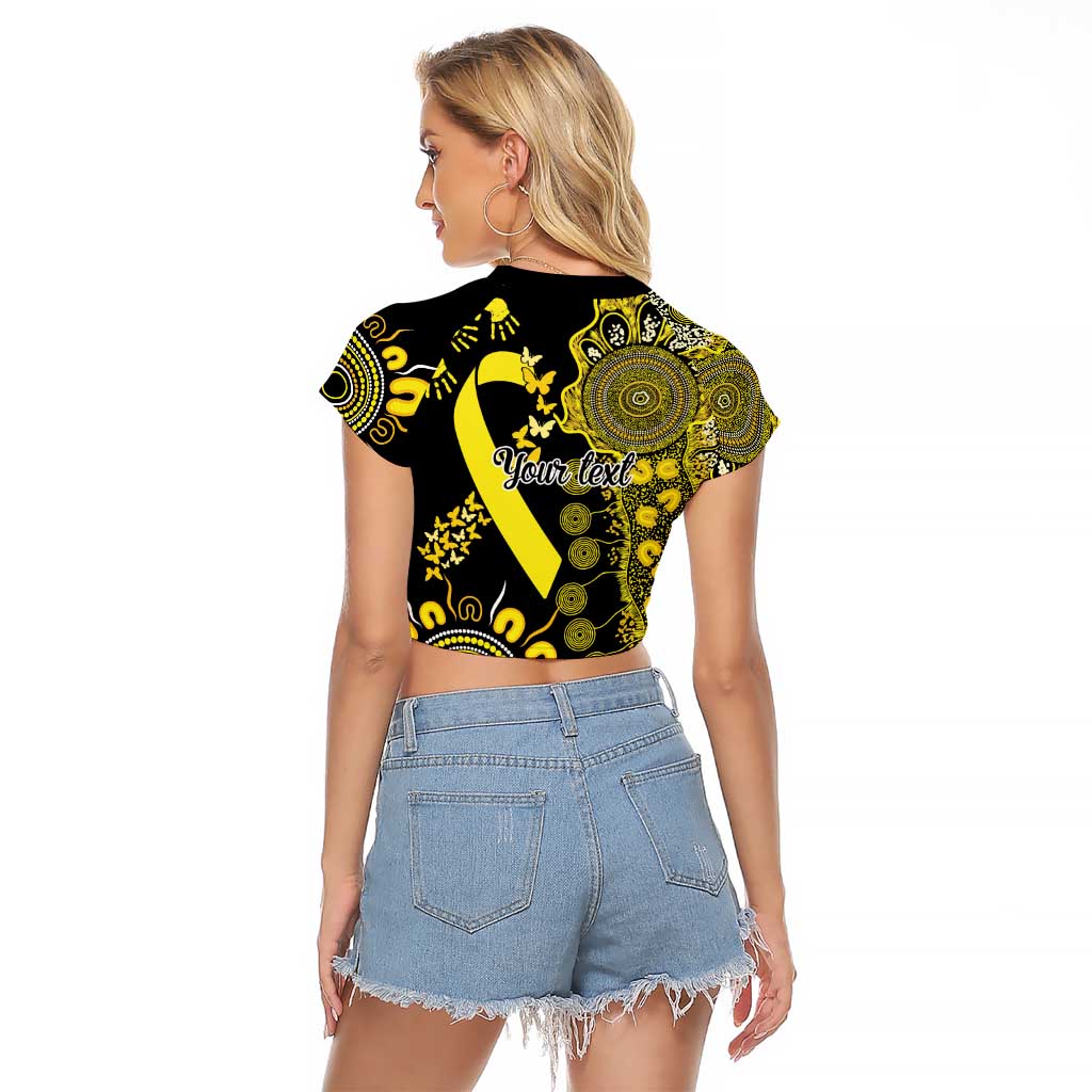 Sarcoma Awareness Personalised Raglan Cropped T Shirt Aboriginal Ribbon Dot Painting