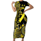Sarcoma Awareness Personalised Short Sleeve Bodycon Dress Aboriginal Ribbon Dot Painting