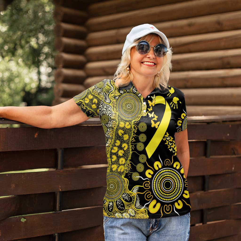 Sarcoma Awareness Personalised Women Polo Shirt Aboriginal Ribbon Dot Painting