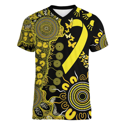 Sarcoma Awareness Personalised Women V-Neck T-Shirt Aboriginal Ribbon Dot Painting