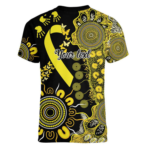 Sarcoma Awareness Personalised Women V-Neck T-Shirt Aboriginal Ribbon Dot Painting