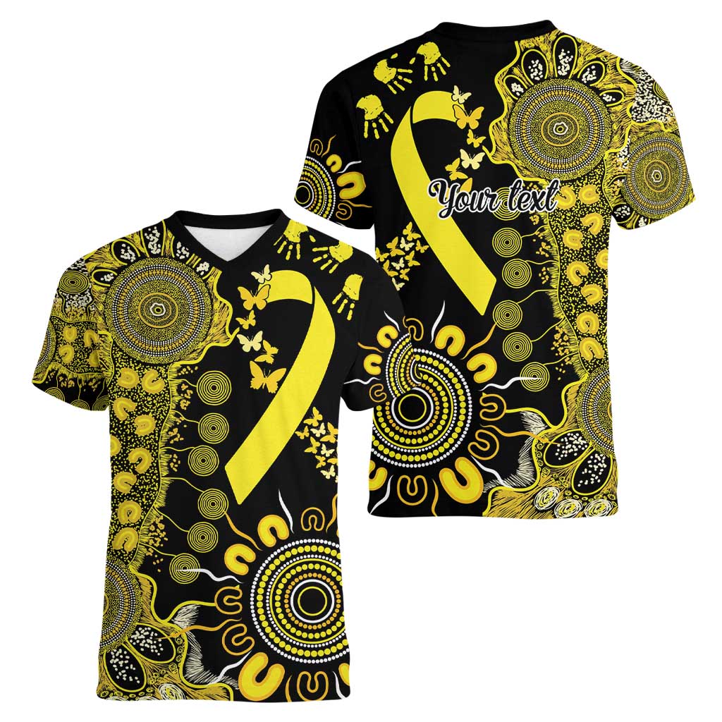 Sarcoma Awareness Personalised Women V-Neck T-Shirt Aboriginal Ribbon Dot Painting
