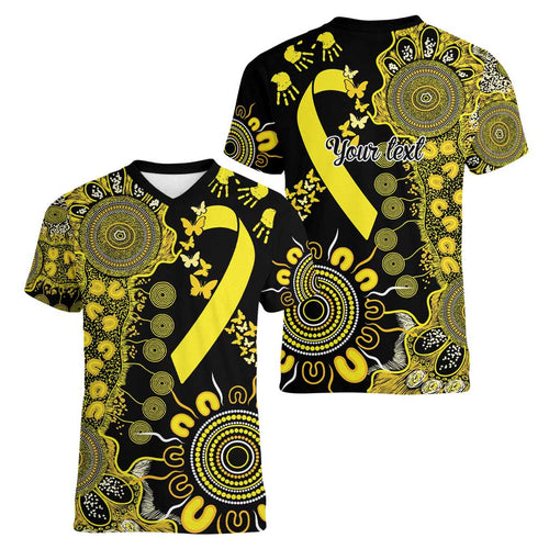 Sarcoma Awareness Personalised Women V-Neck T-Shirt Aboriginal Ribbon Dot Painting