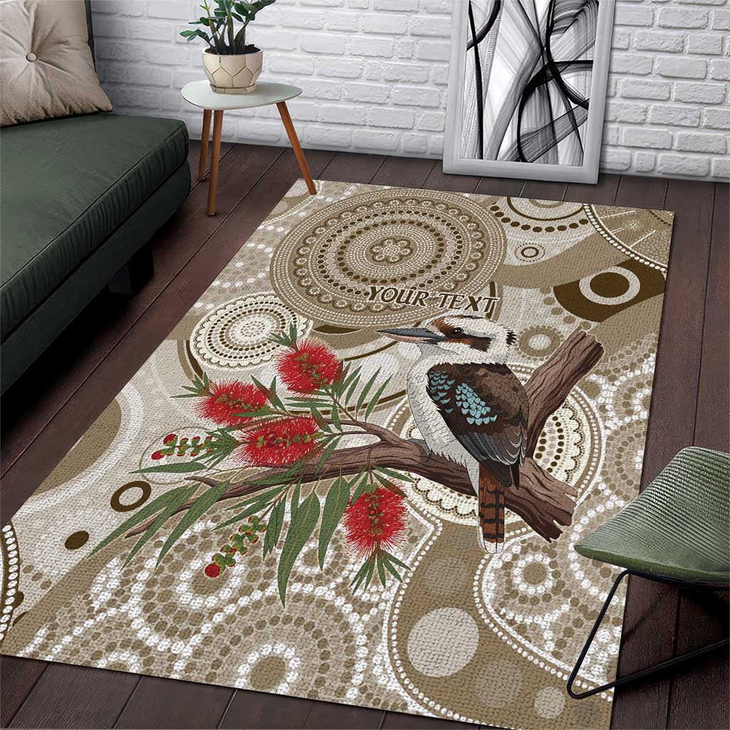 Kookaburra Bottlebrushes Personalised Area Rug Aboriginal Australian Dot Painting - Aussie Hoodie