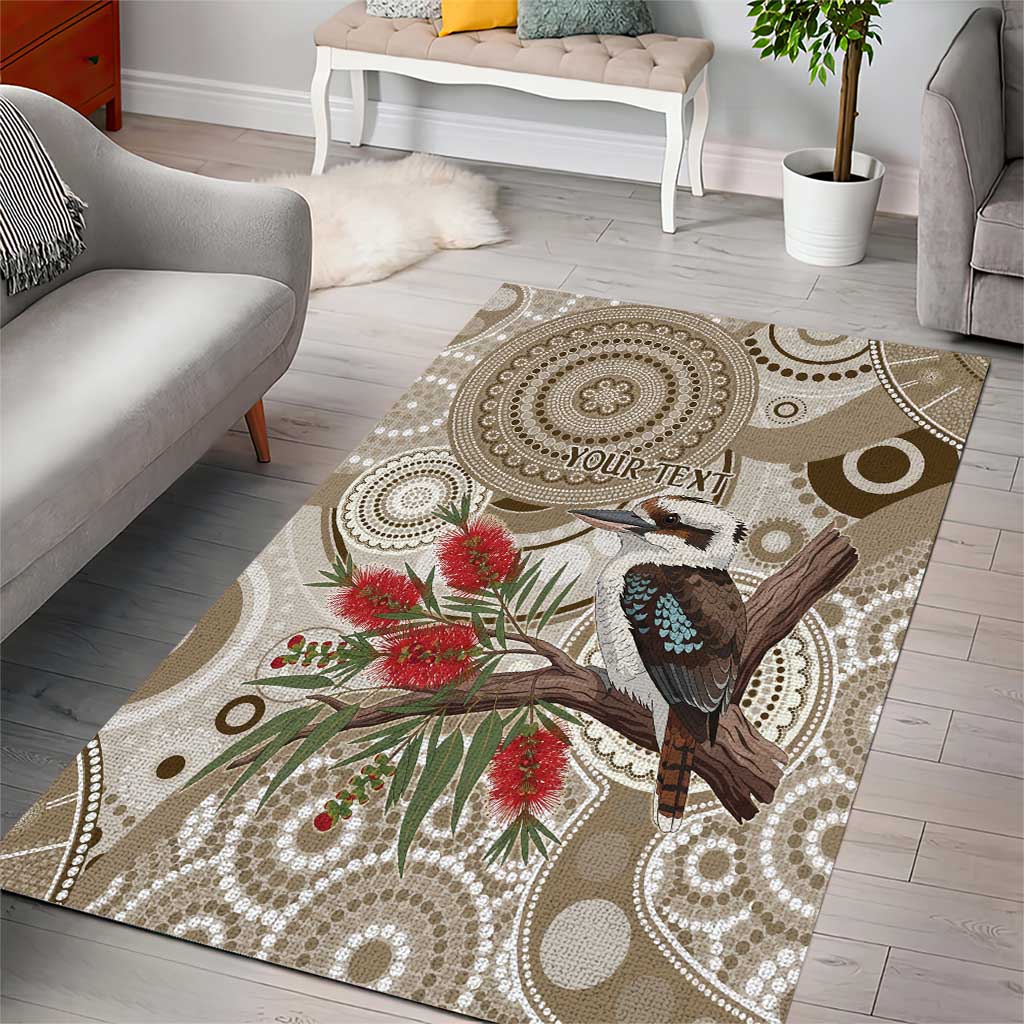 Kookaburra Bottlebrushes Personalised Area Rug Aboriginal Australian Dot Painting - Aussie Hoodie