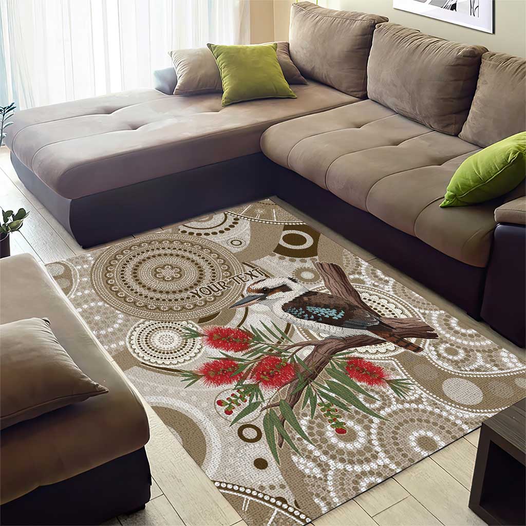Kookaburra Bottlebrushes Personalised Area Rug Aboriginal Australian Dot Painting - Aussie Hoodie