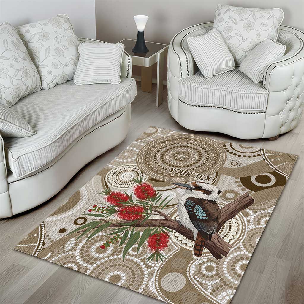 Kookaburra Bottlebrushes Personalised Area Rug Aboriginal Australian Dot Painting - Aussie Hoodie