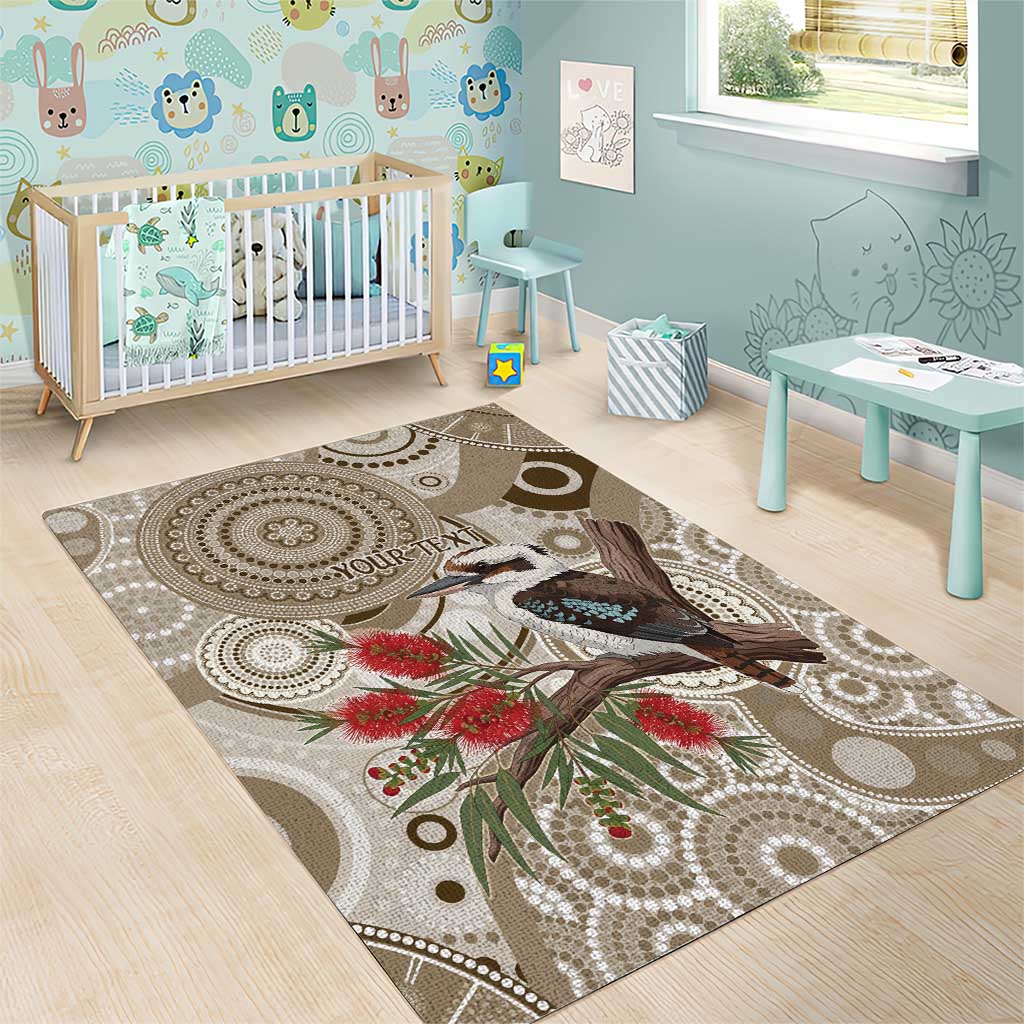 Kookaburra Bottlebrushes Personalised Area Rug Aboriginal Australian Dot Painting - Aussie Hoodie