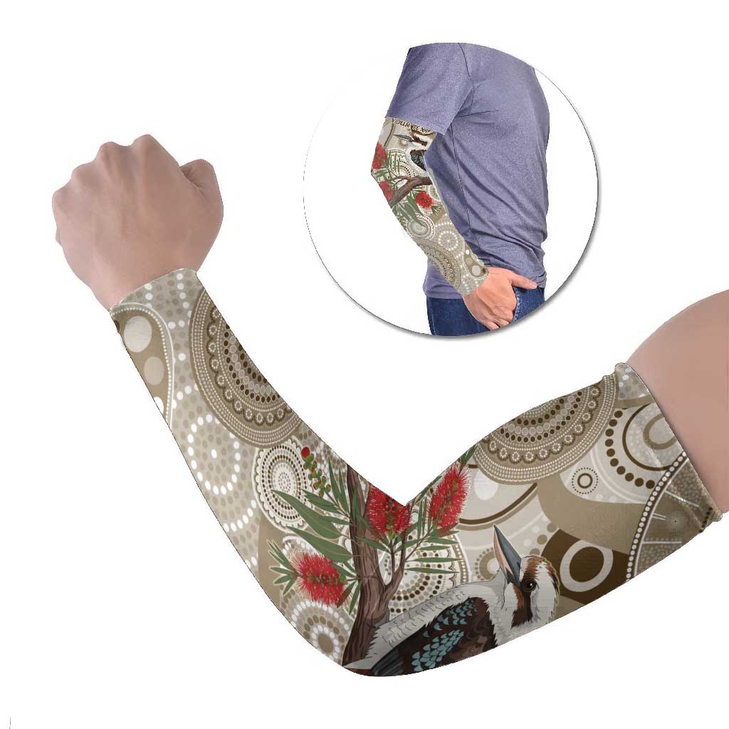 Kookaburra Bottlebrushes Personalised Arm Sleeves Aboriginal Australian Dot Painting - Aussie Hoodie
