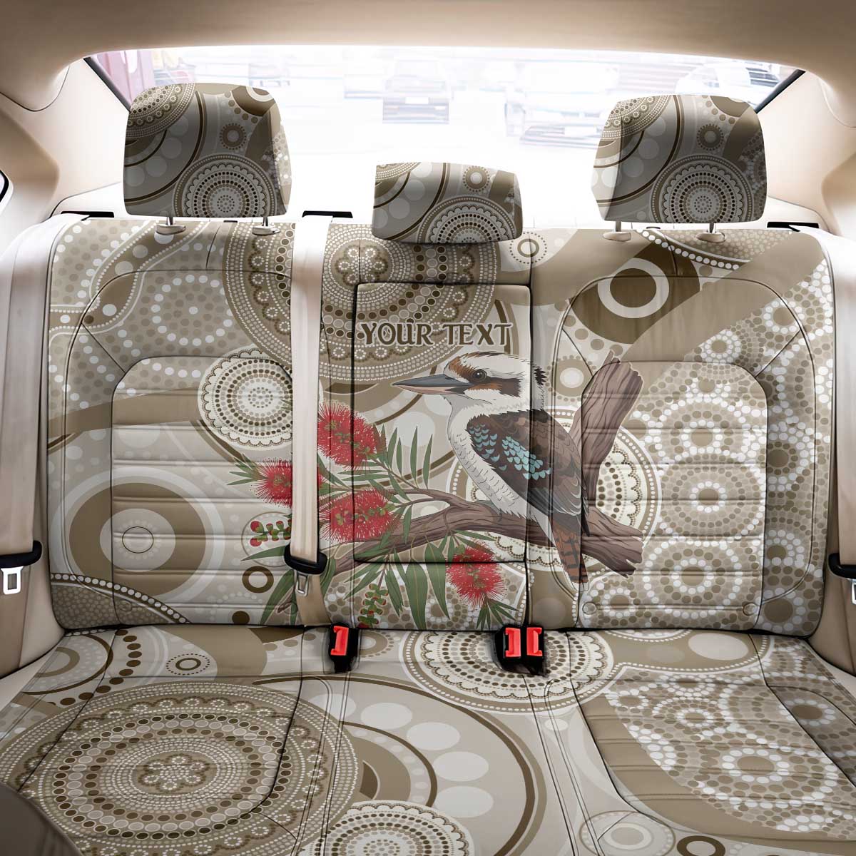 Kookaburra Bottlebrushes Personalised Back Car Seat Cover Aboriginal Australian Dot Painting - Aussie Hoodie