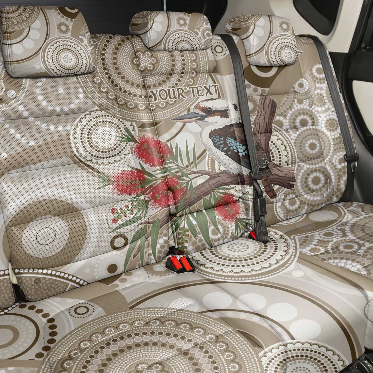 Kookaburra Bottlebrushes Personalised Back Car Seat Cover Aboriginal Australian Dot Painting - Aussie Hoodie