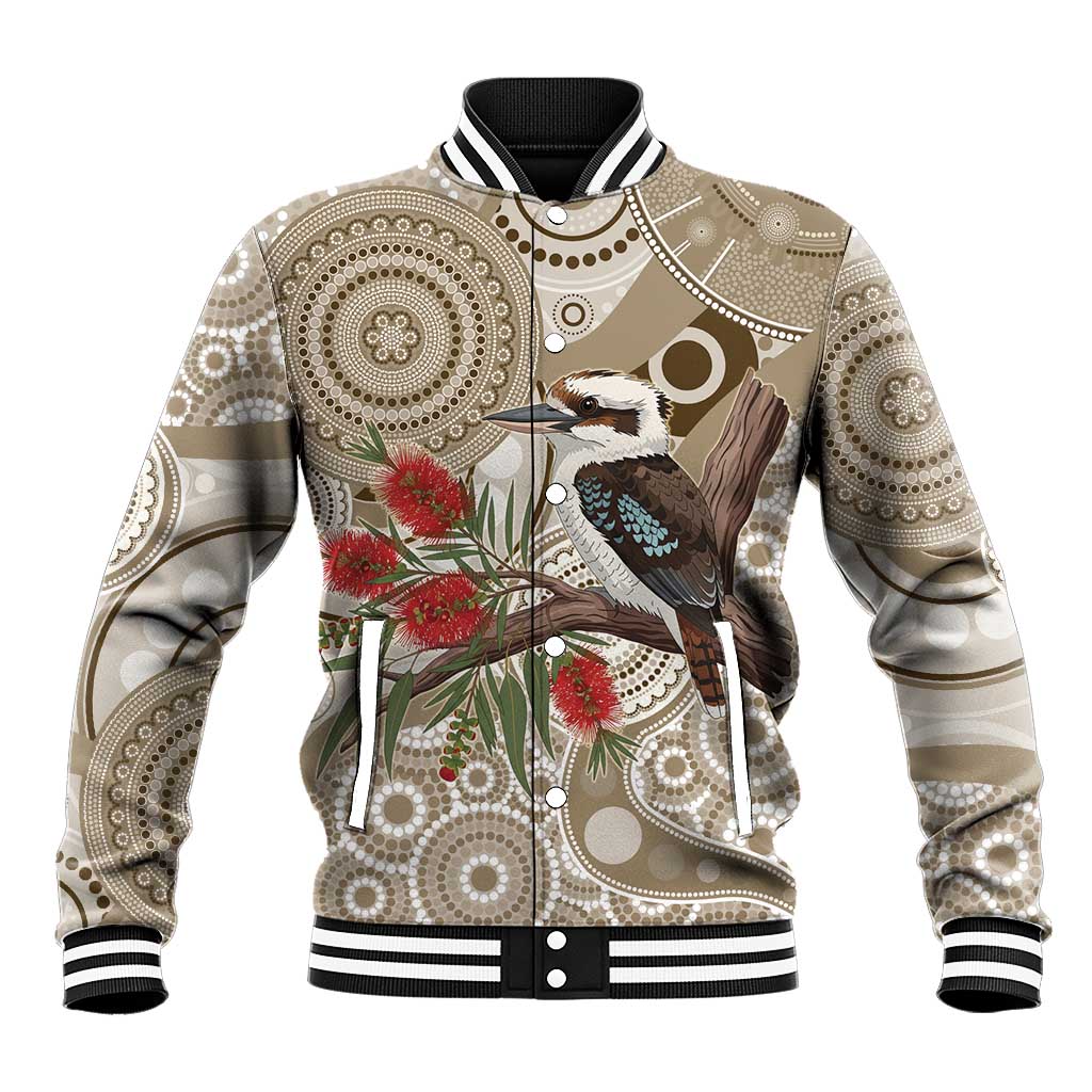 Kookaburra Bottlebrushes Personalised Baseball Jacket Aboriginal Australian Dot Painting - Aussie Hoodie