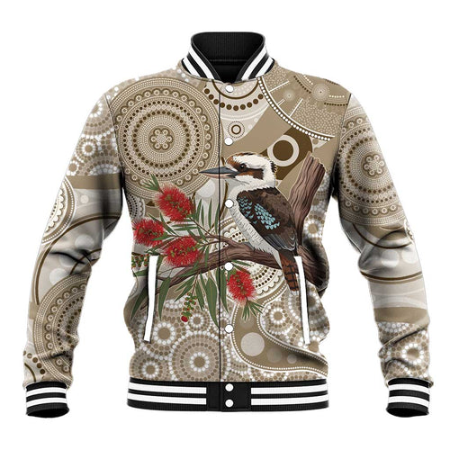 Kookaburra Bottlebrushes Personalised Baseball Jacket Aboriginal Australian Dot Painting - Aussie Hoodie