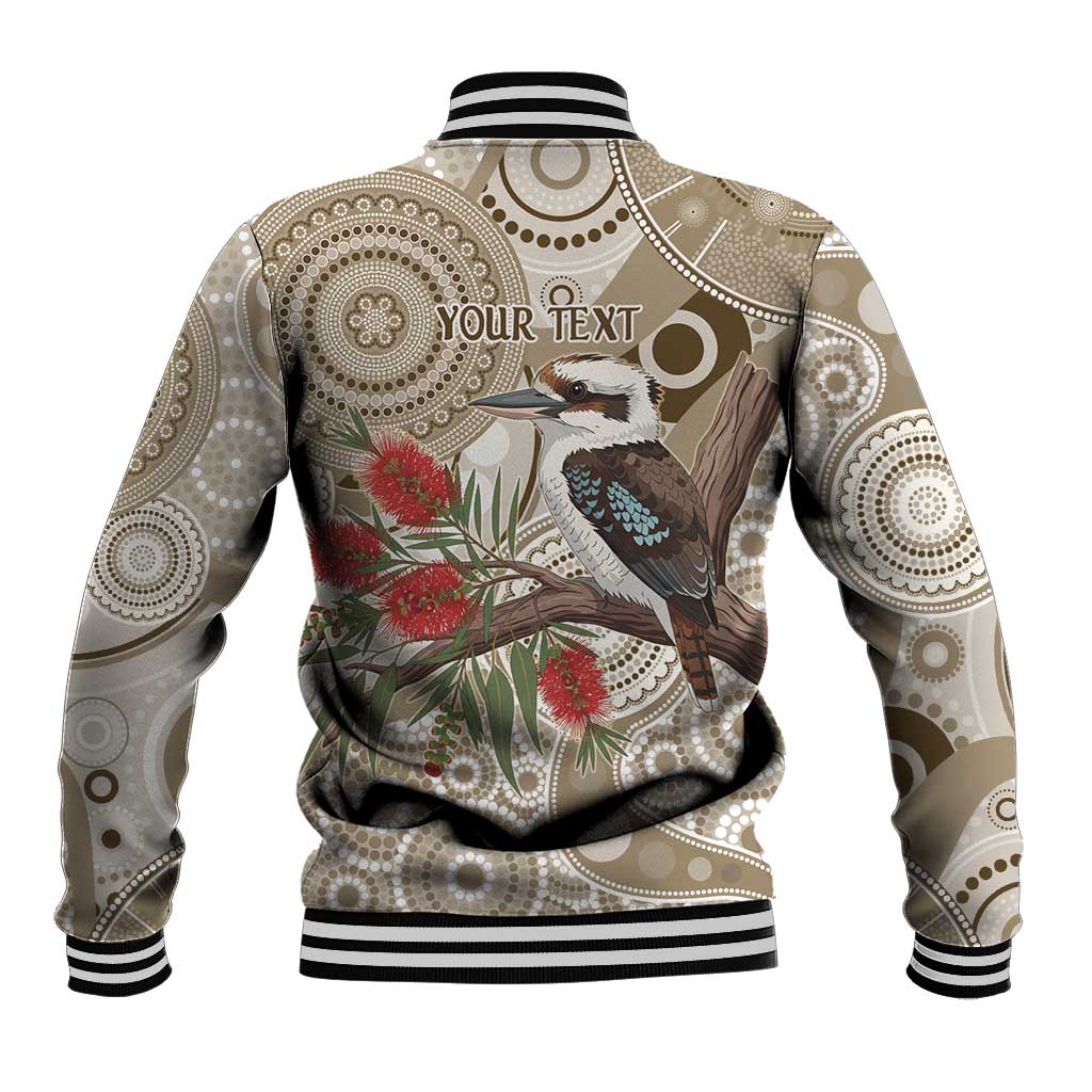 Kookaburra Bottlebrushes Personalised Baseball Jacket Aboriginal Australian Dot Painting - Aussie Hoodie