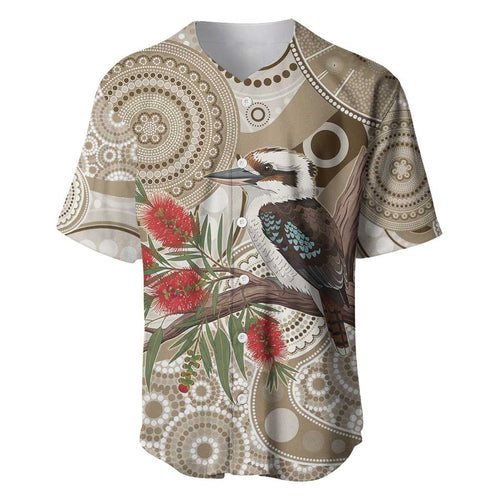 Kookaburra Bottlebrushes Personalised Baseball Jersey Aboriginal Australian Dot Painting - Aussie Hoodie