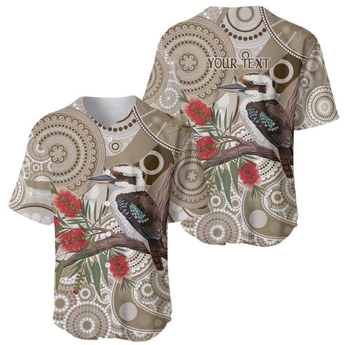 Kookaburra Bottlebrushes Personalised Baseball Jersey Aboriginal Australian Dot Painting - Aussie Hoodie