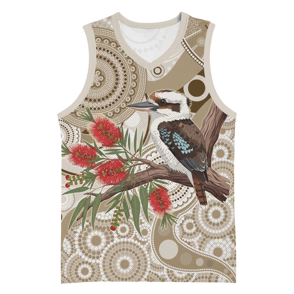 Kookaburra Bottlebrushes Personalised Basketball Jersey Aboriginal Australian Dot Painting - Aussie Hoodie