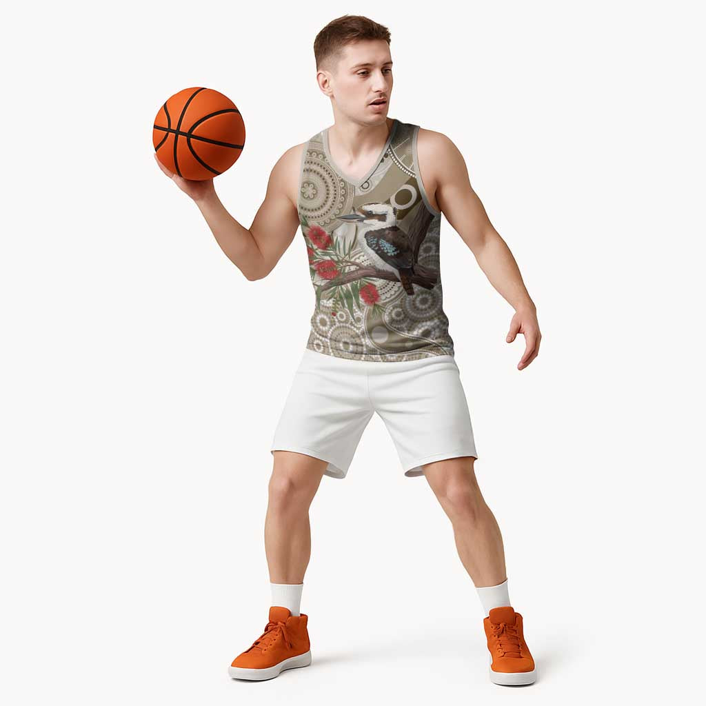 Kookaburra Bottlebrushes Personalised Basketball Jersey Aboriginal Australian Dot Painting - Aussie Hoodie