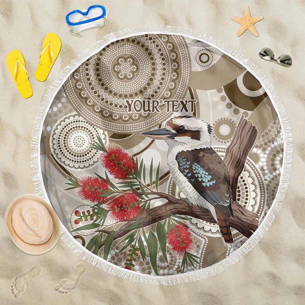 Kookaburra Bottlebrushes Personalised Beach Blanket Aboriginal Australian Dot Painting - Aussie Hoodie