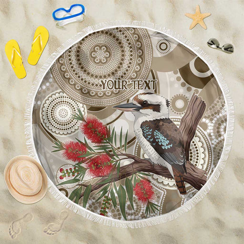 Kookaburra Bottlebrushes Personalised Beach Blanket Aboriginal Australian Dot Painting - Aussie Hoodie