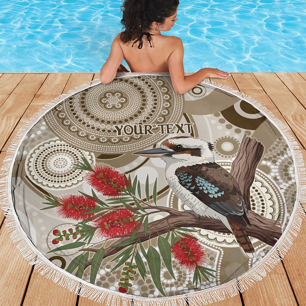 Kookaburra Bottlebrushes Personalised Beach Blanket Aboriginal Australian Dot Painting - Aussie Hoodie