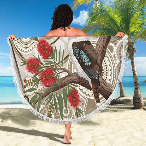 Kookaburra Bottlebrushes Personalised Beach Blanket Aboriginal Australian Dot Painting - Aussie Hoodie