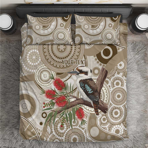 Kookaburra Bottlebrushes Personalised Bedding Set Aboriginal Australian Dot Painting - Aussie Hoodie