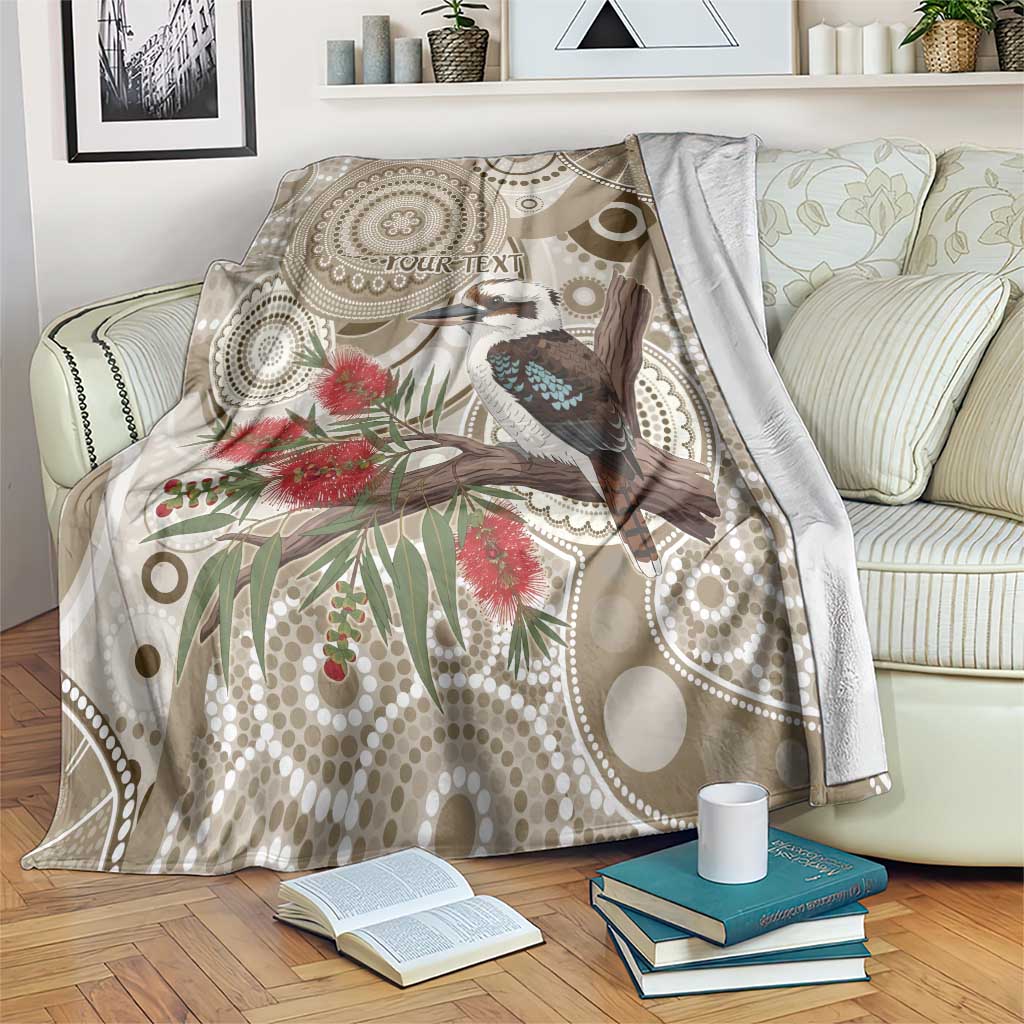 Kookaburra Bottlebrushes Personalised Blanket Aboriginal Australian Dot Painting - Aussie Hoodie