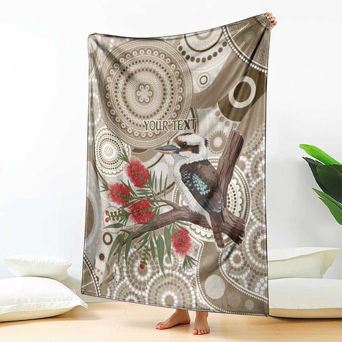 Kookaburra Bottlebrushes Personalised Blanket Aboriginal Australian Dot Painting - Aussie Hoodie