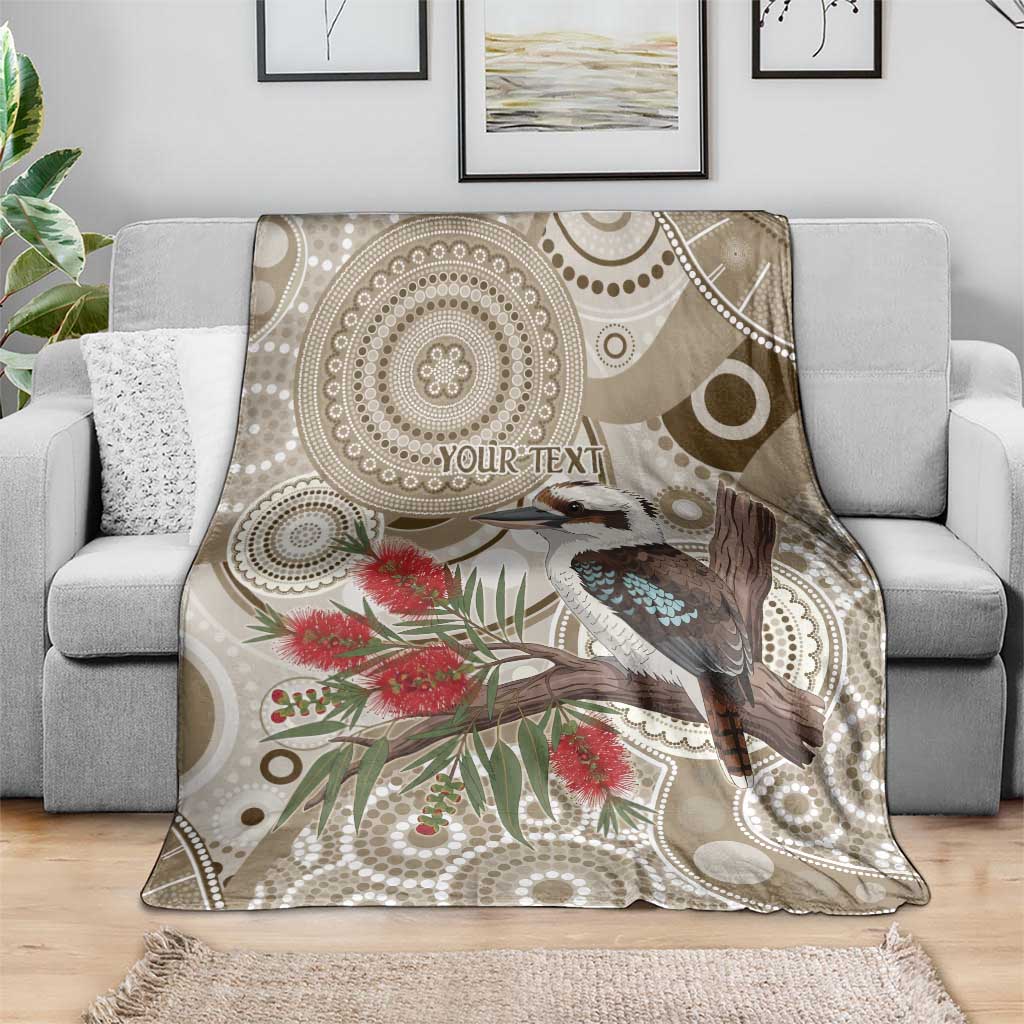 Kookaburra Bottlebrushes Personalised Blanket Aboriginal Australian Dot Painting - Aussie Hoodie